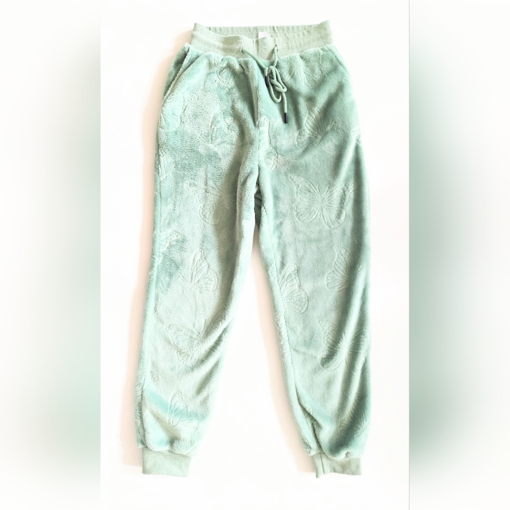 Free Haven Plush Butterfly Joggers Green Size Small Drawstring Waist